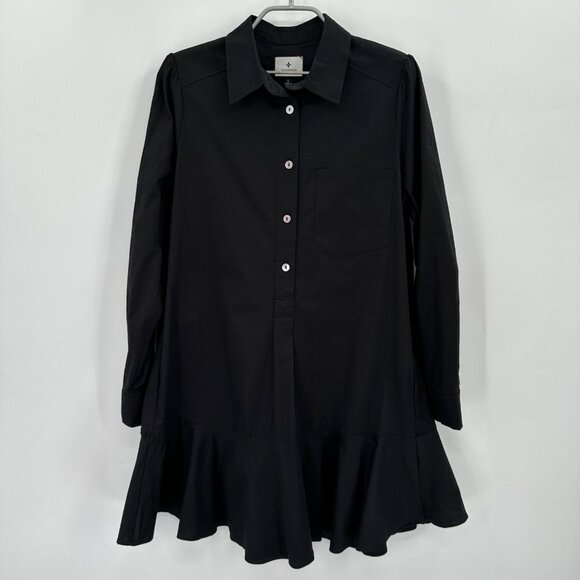 Tuckernuck Women's Black Callahan Shirt Dress Ruffle Hem Swing Style sz S NWOT - Picture 1 of 7
